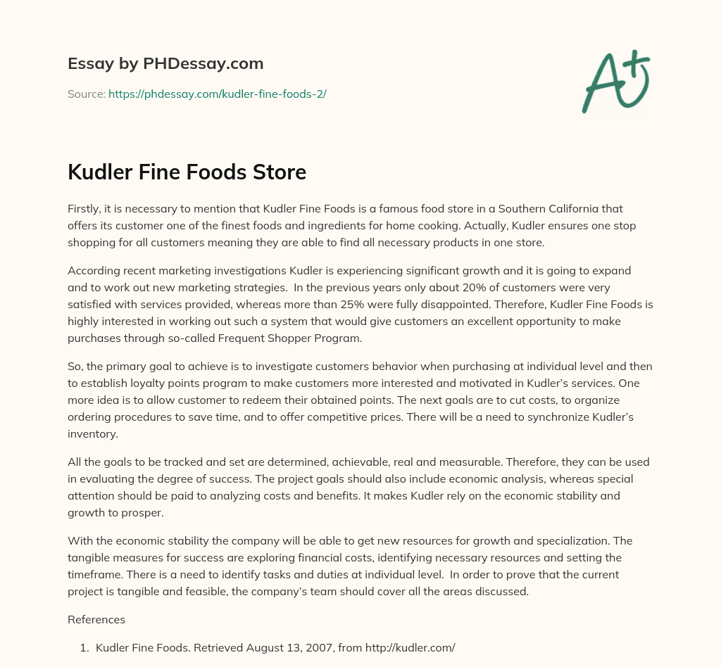 Kudler Fine Foods Store essay