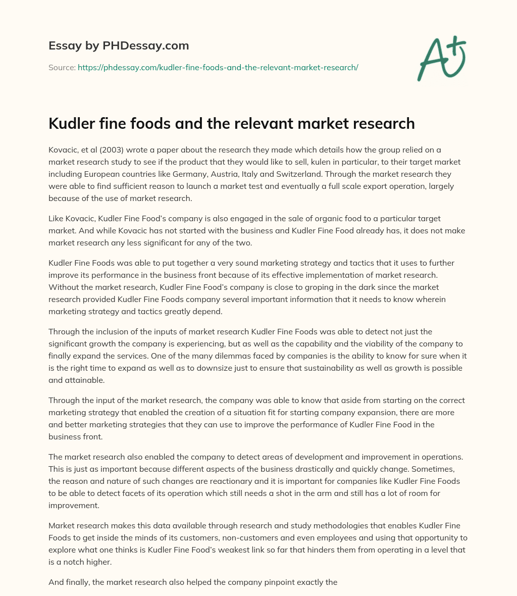 Kudler fine foods and the relevant market research essay
