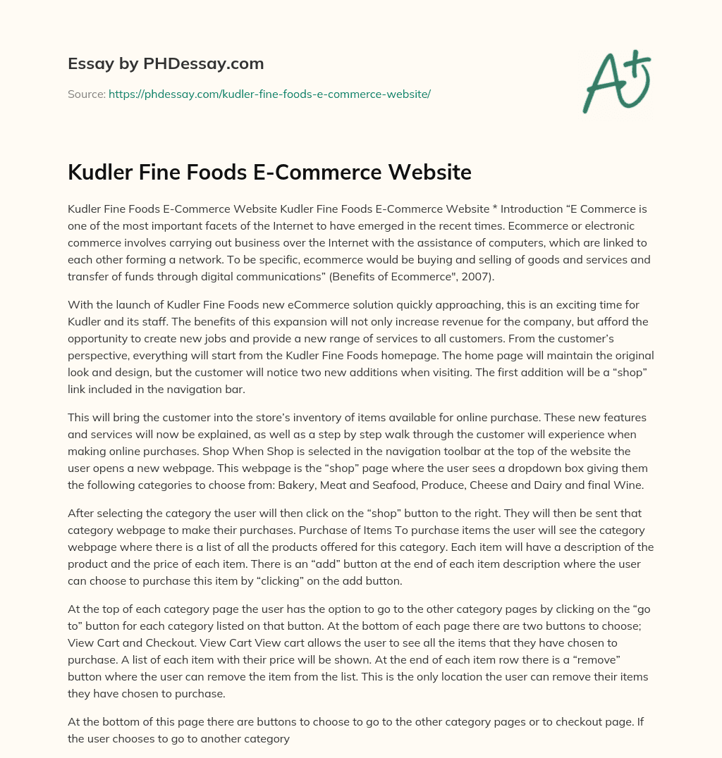 Kudler Fine Foods E-Commerce Website essay