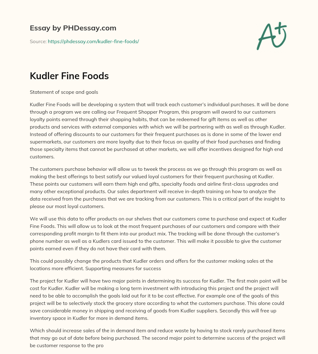 Kudler Fine Foods essay
