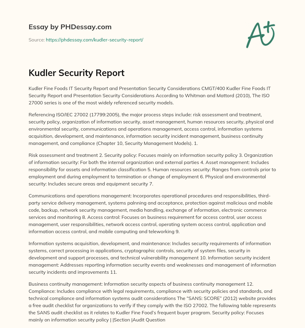 Kudler Security Report essay