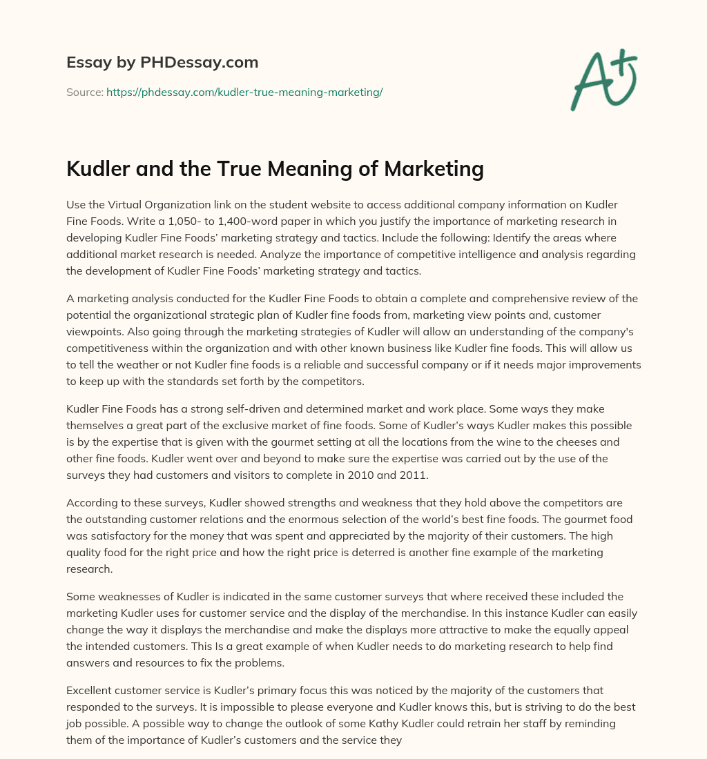 Kudler and the True Meaning of Marketing essay