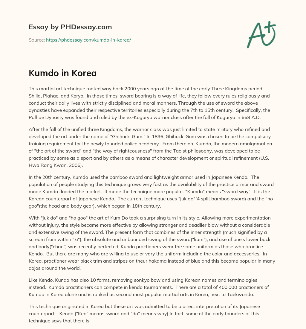 Kumdo in Korea essay