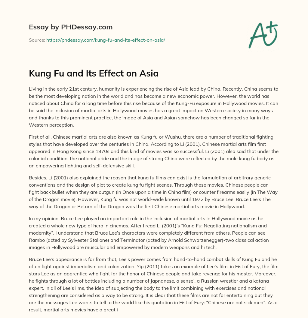 Kung Fu and Its Effect on Asia essay
