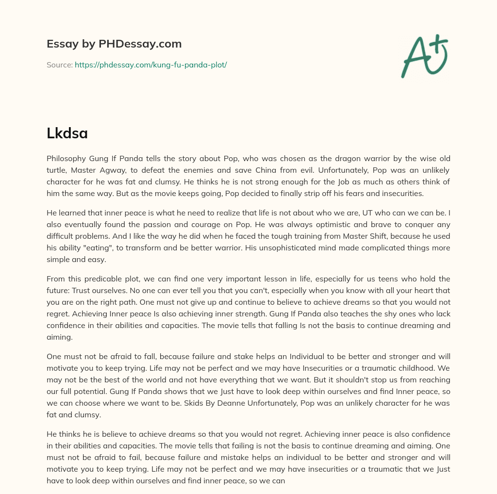 Philosophy of Inner Peace and Self-Belief in Kung Fu Panda essay