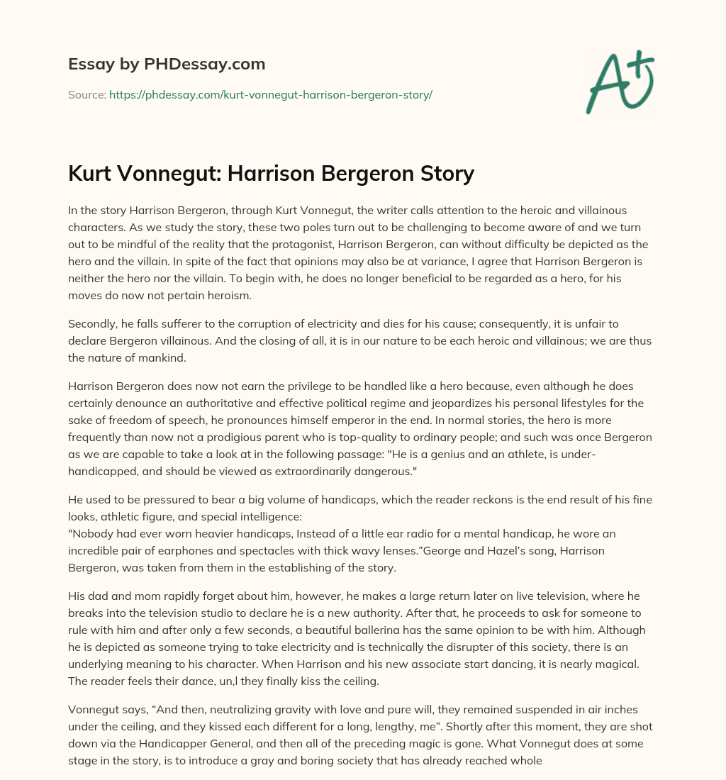 Kurt Vonnegut Harrison Bergeron Story Summary And Analysis Example 