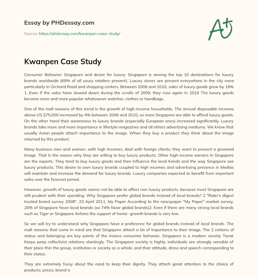 Kwanpen Case Study essay
