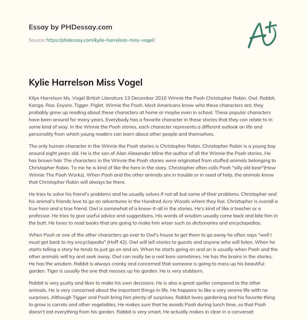 Kylie Harrelson Miss Vogel essay