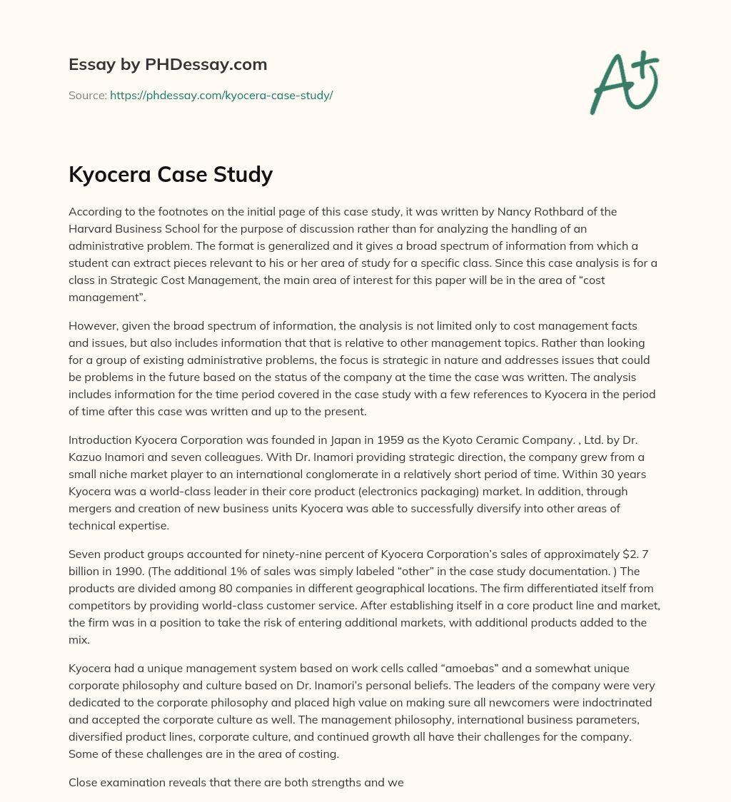 Kyocera Case Study essay