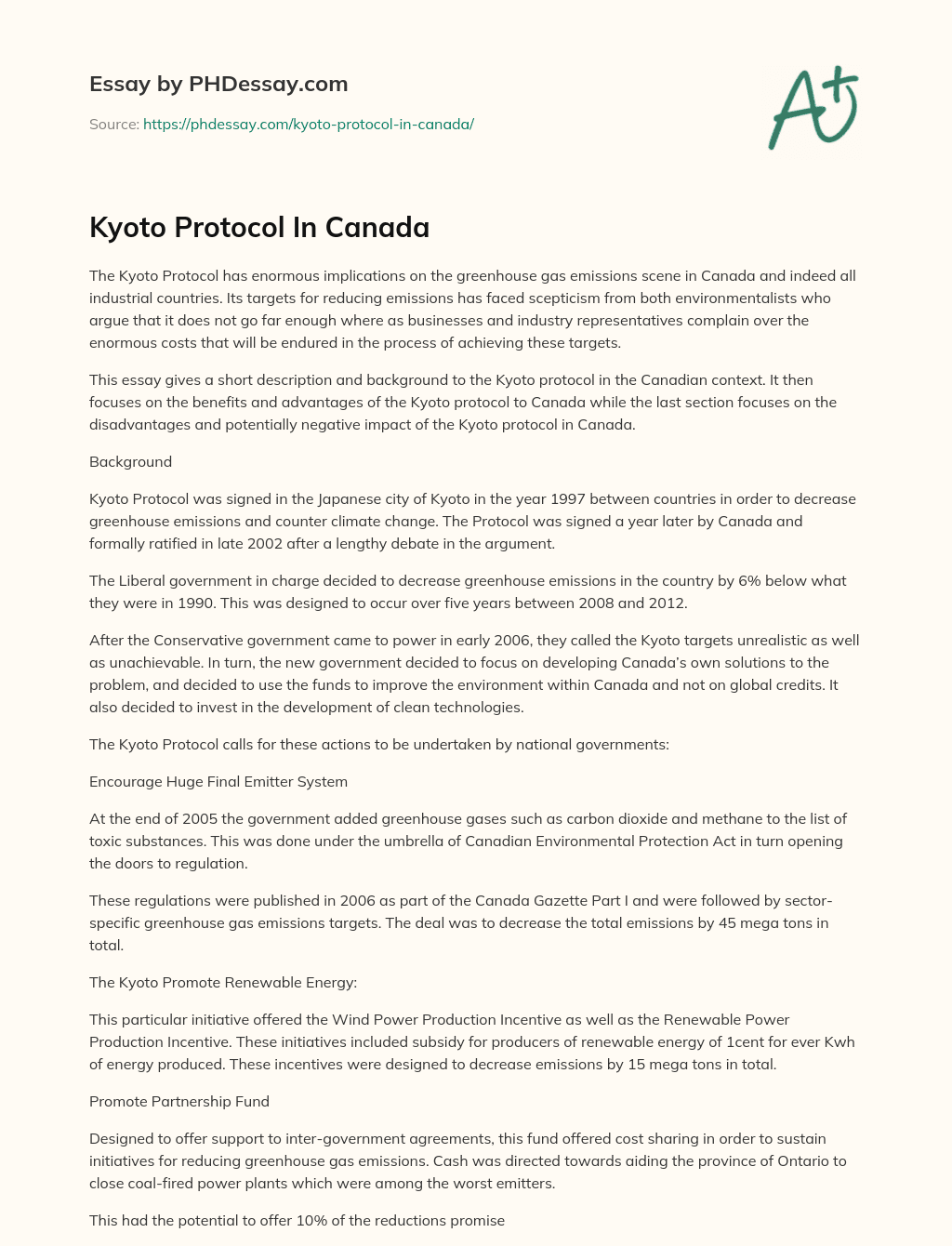 Kyoto Protocol In Canada essay