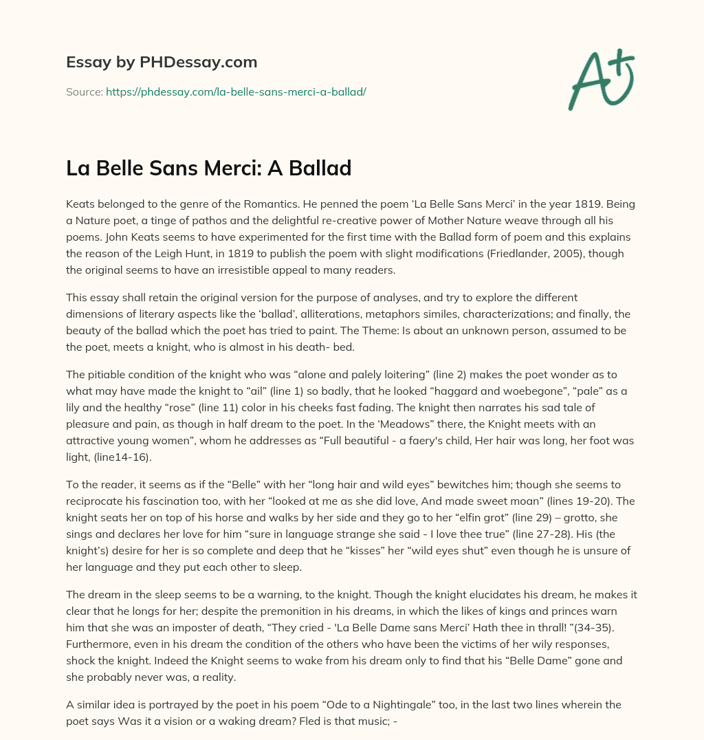 La Belle Sans Merci: A Ballad essay