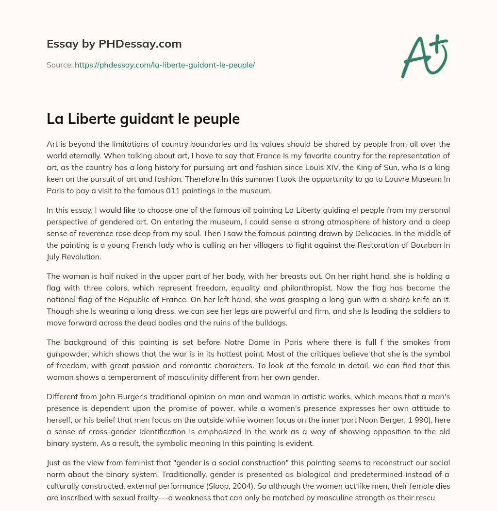 La Liberte guidant le peuple essay
