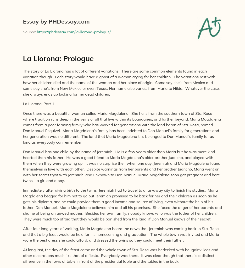 La Llorona: Prologue essay
