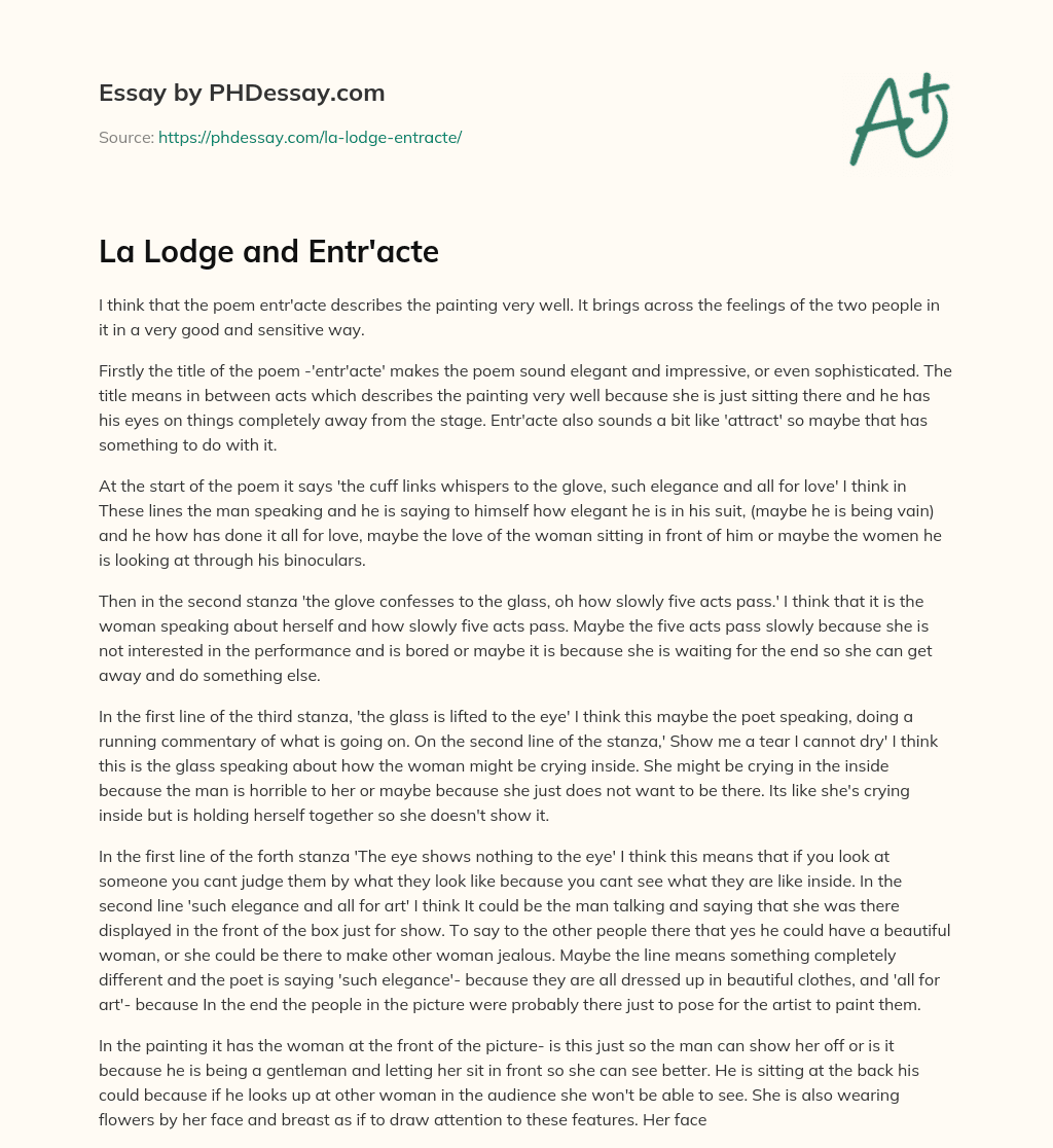 La Lodge and Entr’acte essay