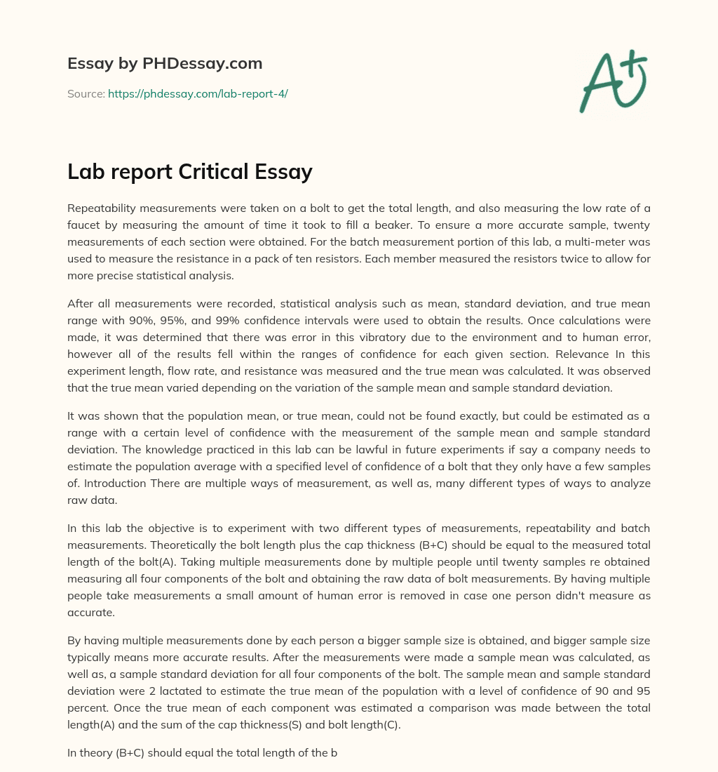 Lab report Critical Essay essay