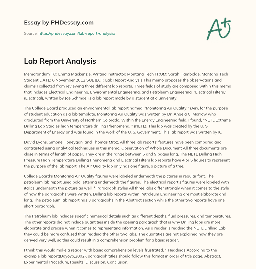 Lab Report Analysis
