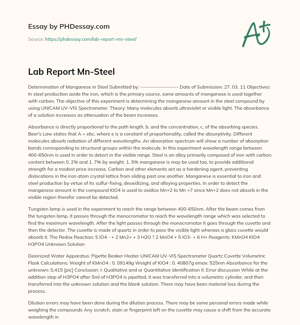 Lab Report Mn-Steel essay