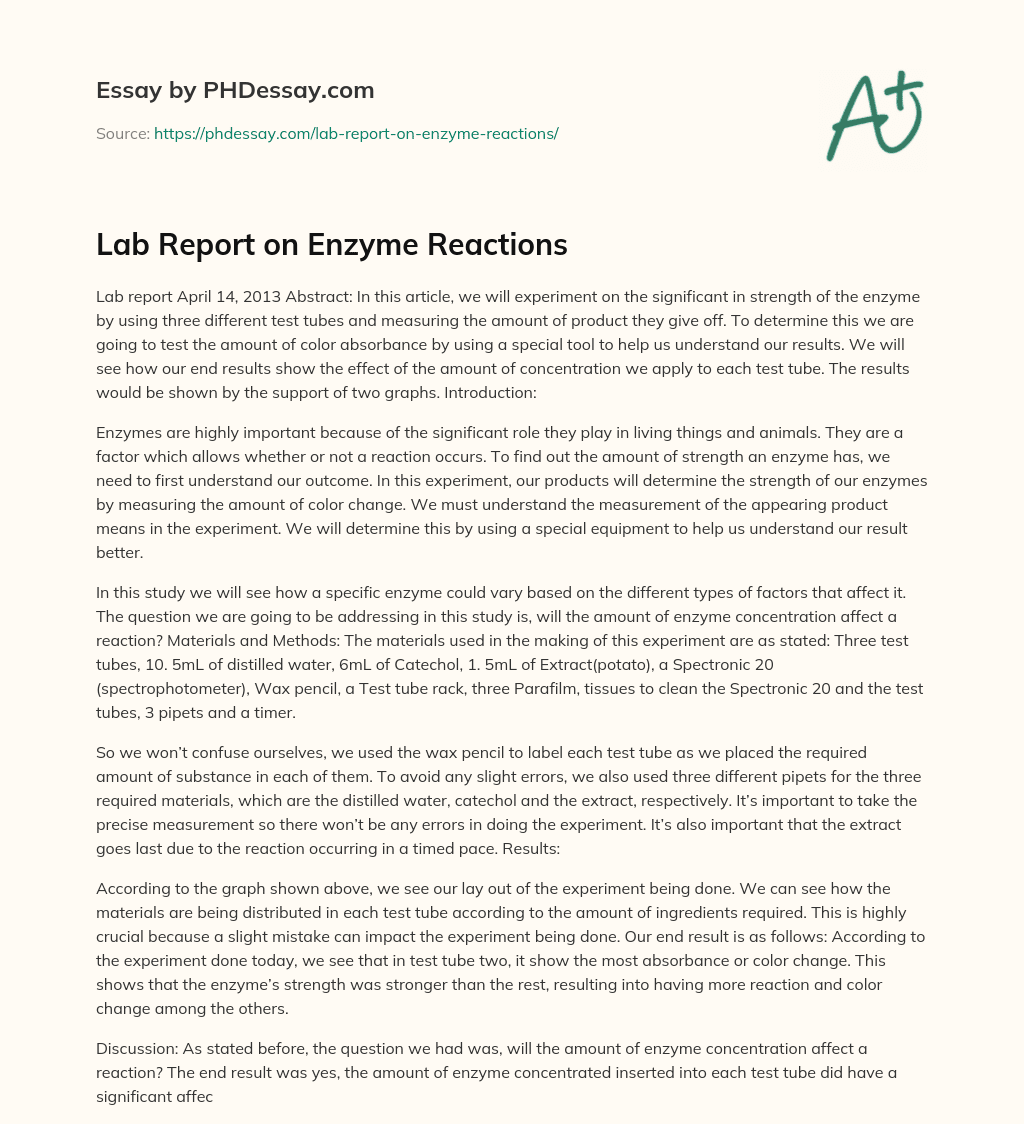 Lab Report on Enzyme Reactions essay