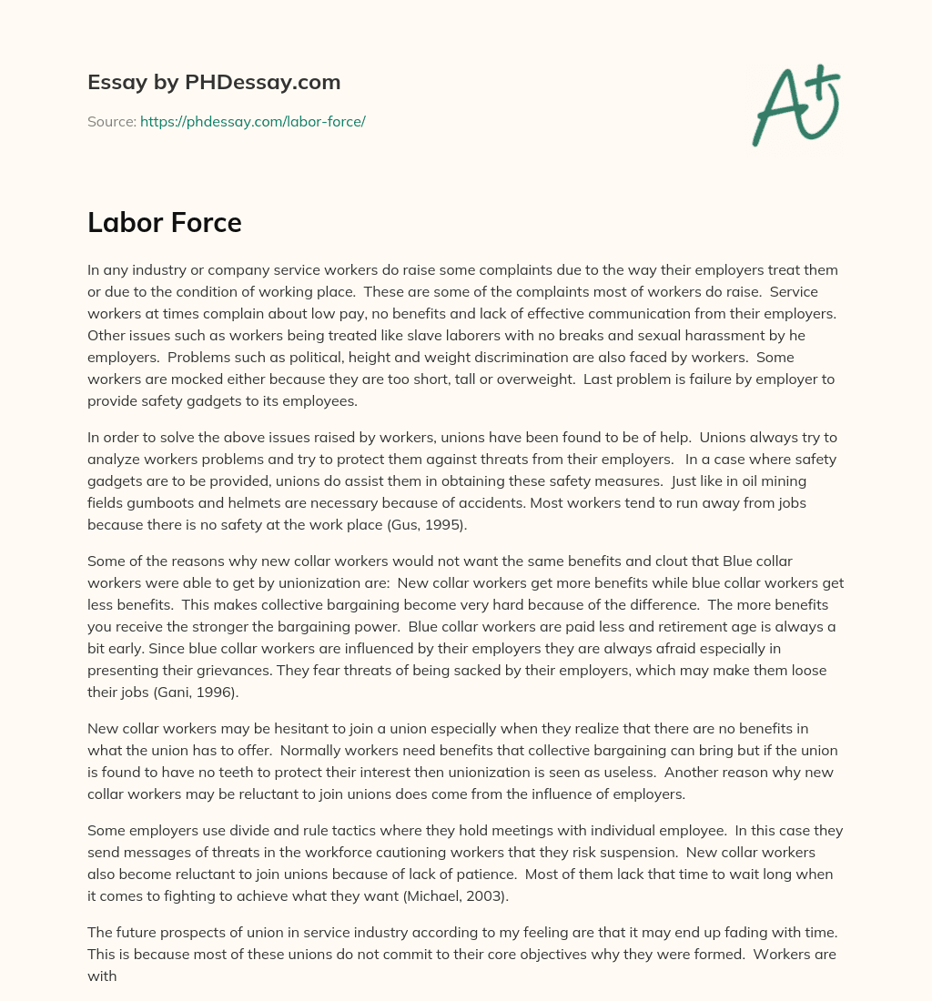 Complaints of Service Workers and the Role of Unions in Addressing Them essay