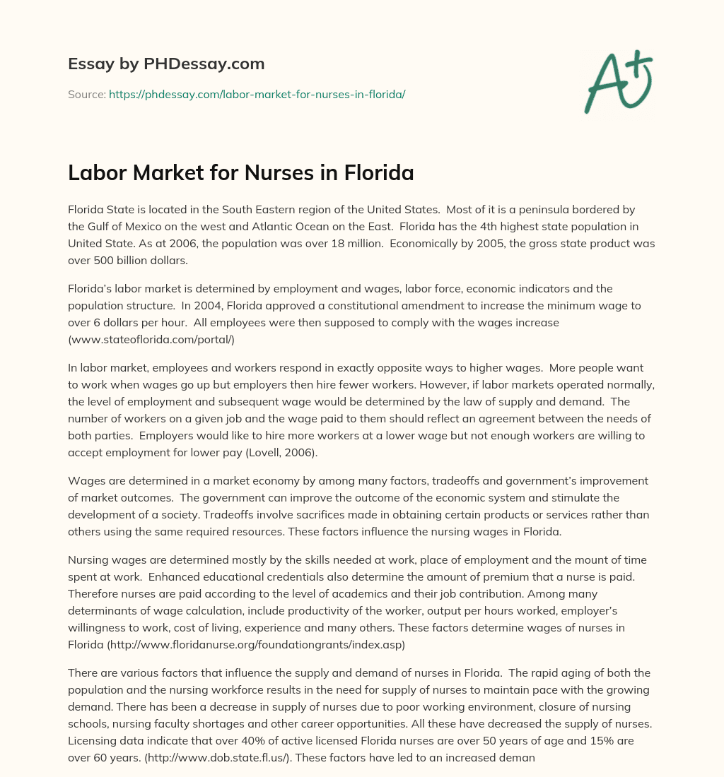 Labor Market for Nurses in Florida essay