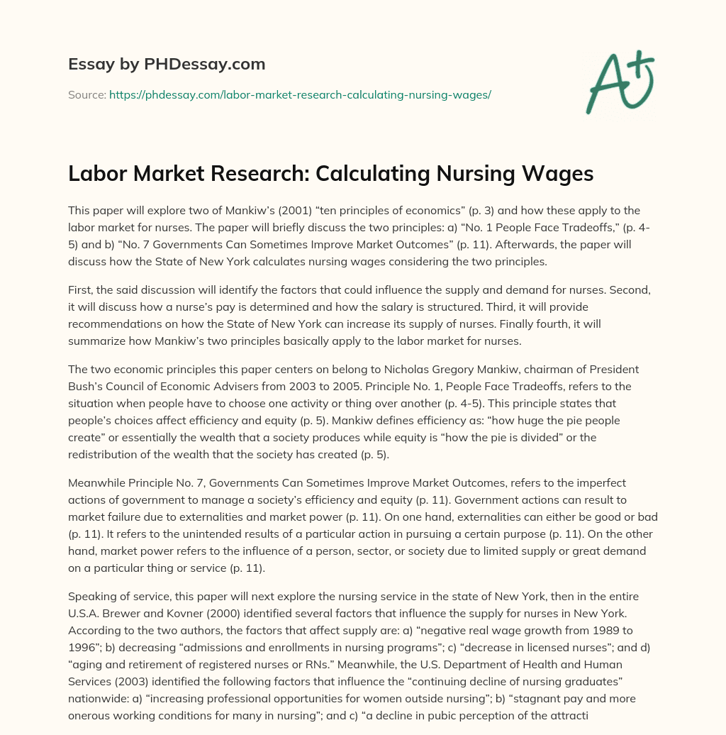 Labor Market Research: Calculating Nursing Wages essay