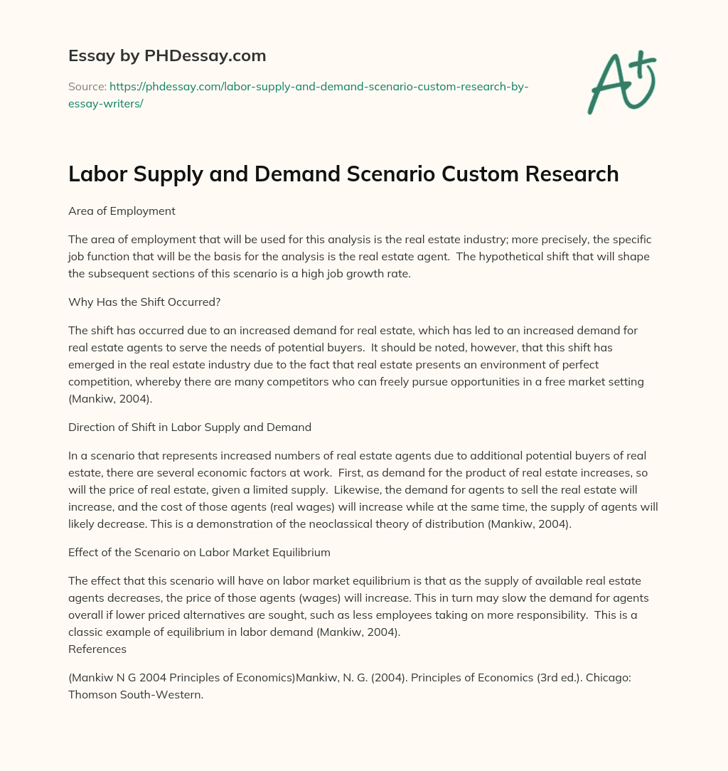 Labor Supply and Demand Scenario Custom Research essay