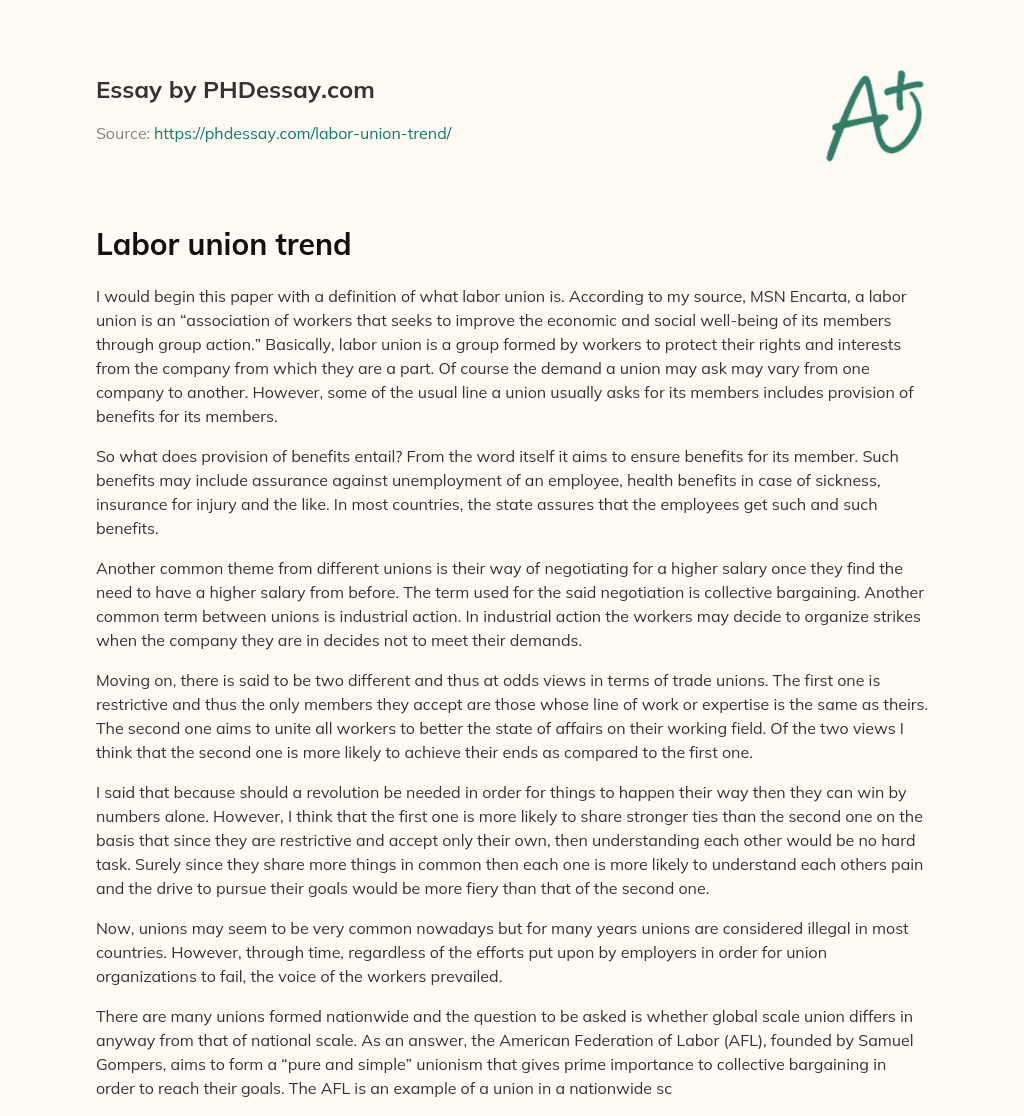 Labor union trend essay