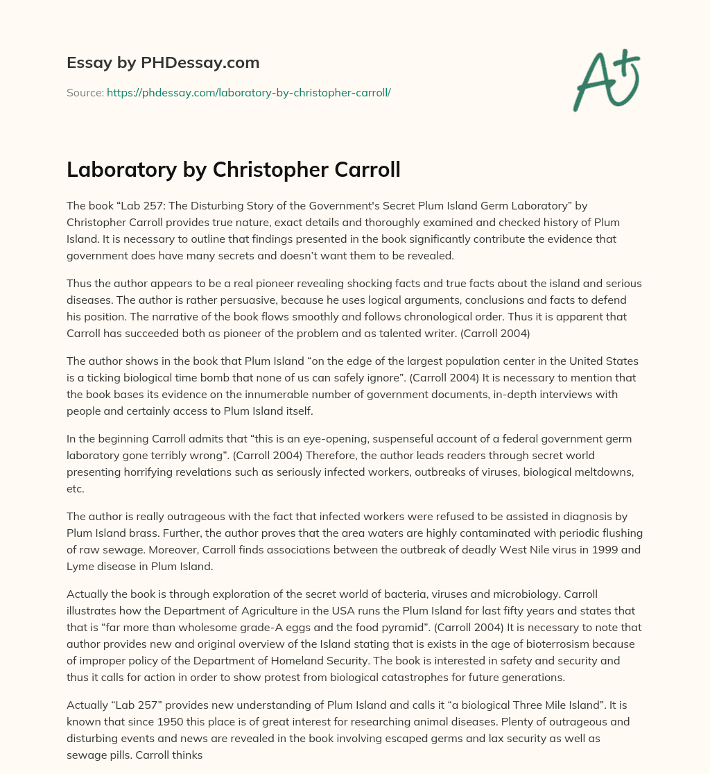 Laboratory by Christopher Carroll essay