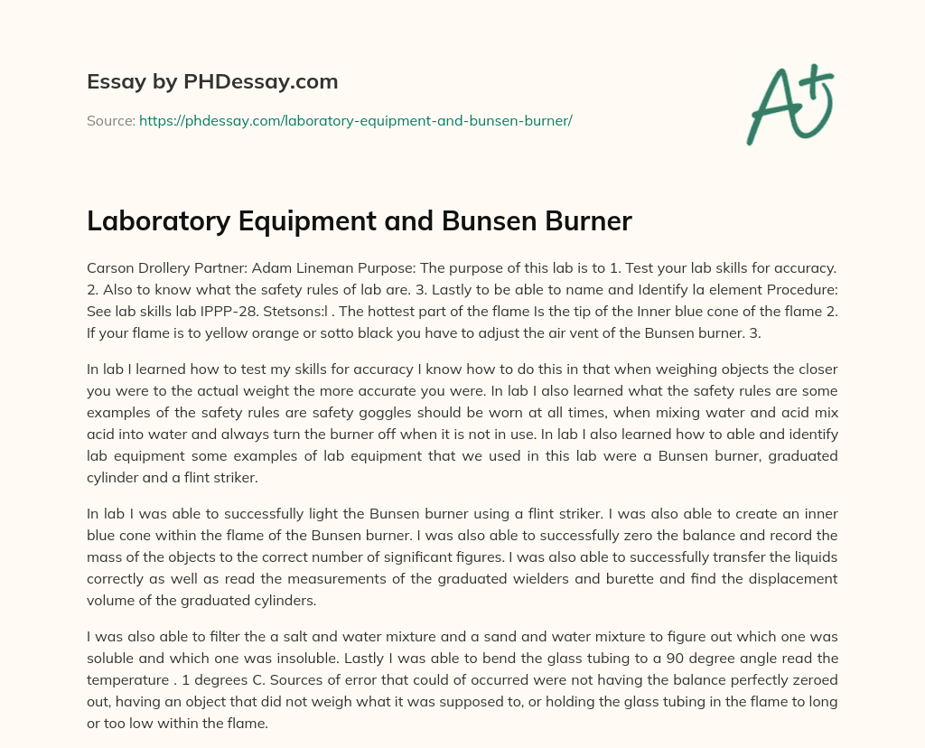 Laboratory Equipment and Bunsen Burner essay