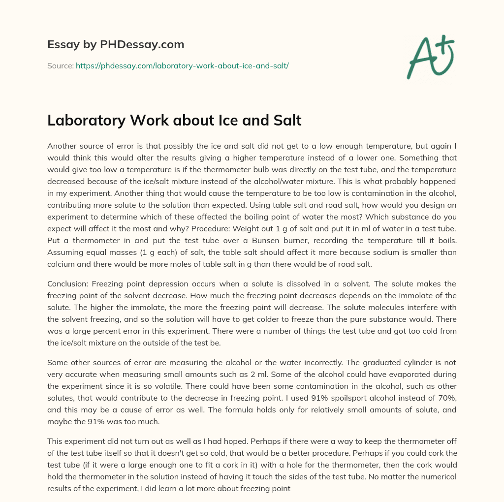 Laboratory Work about Ice and Salt essay