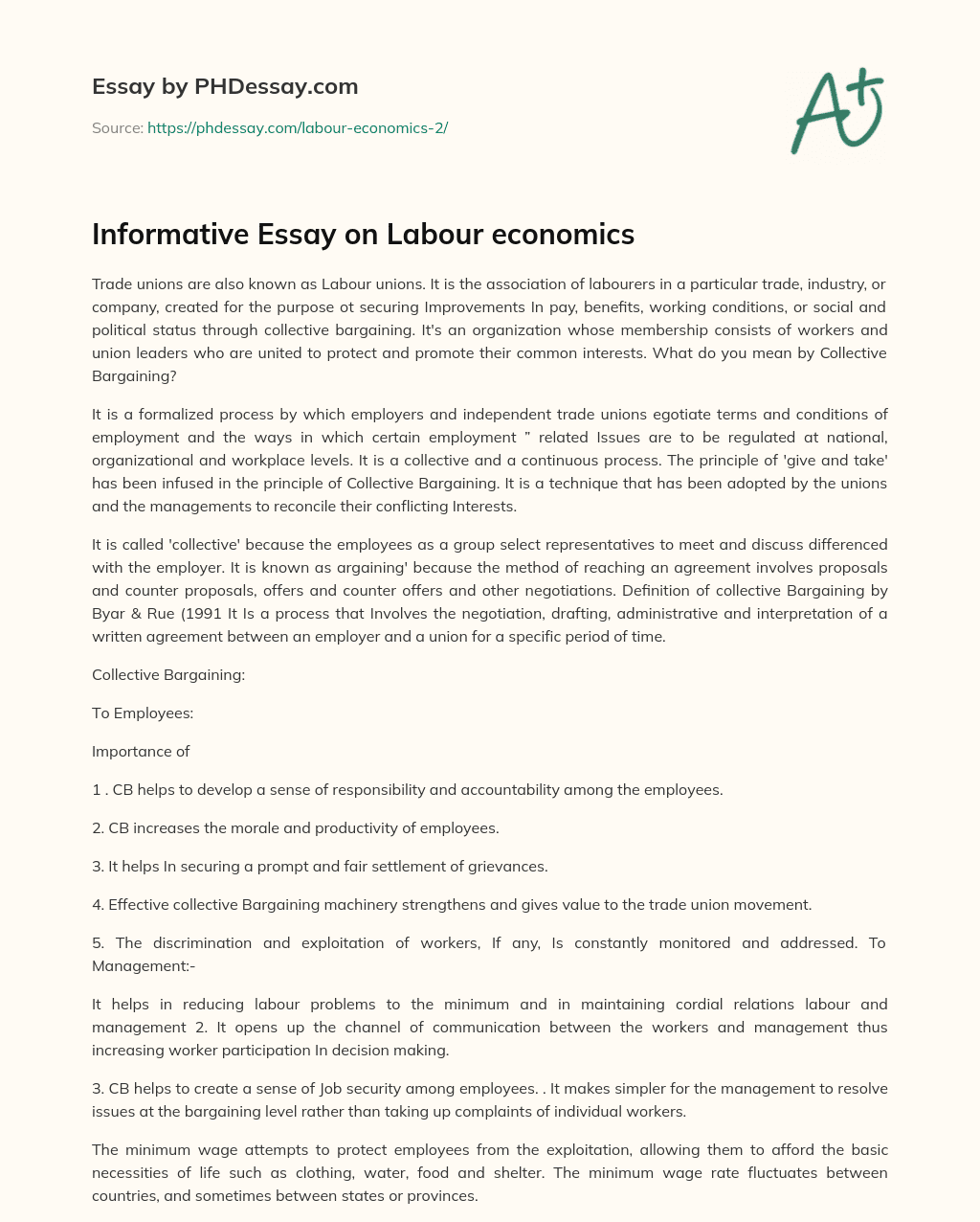 Informative Essay on Labour economics essay