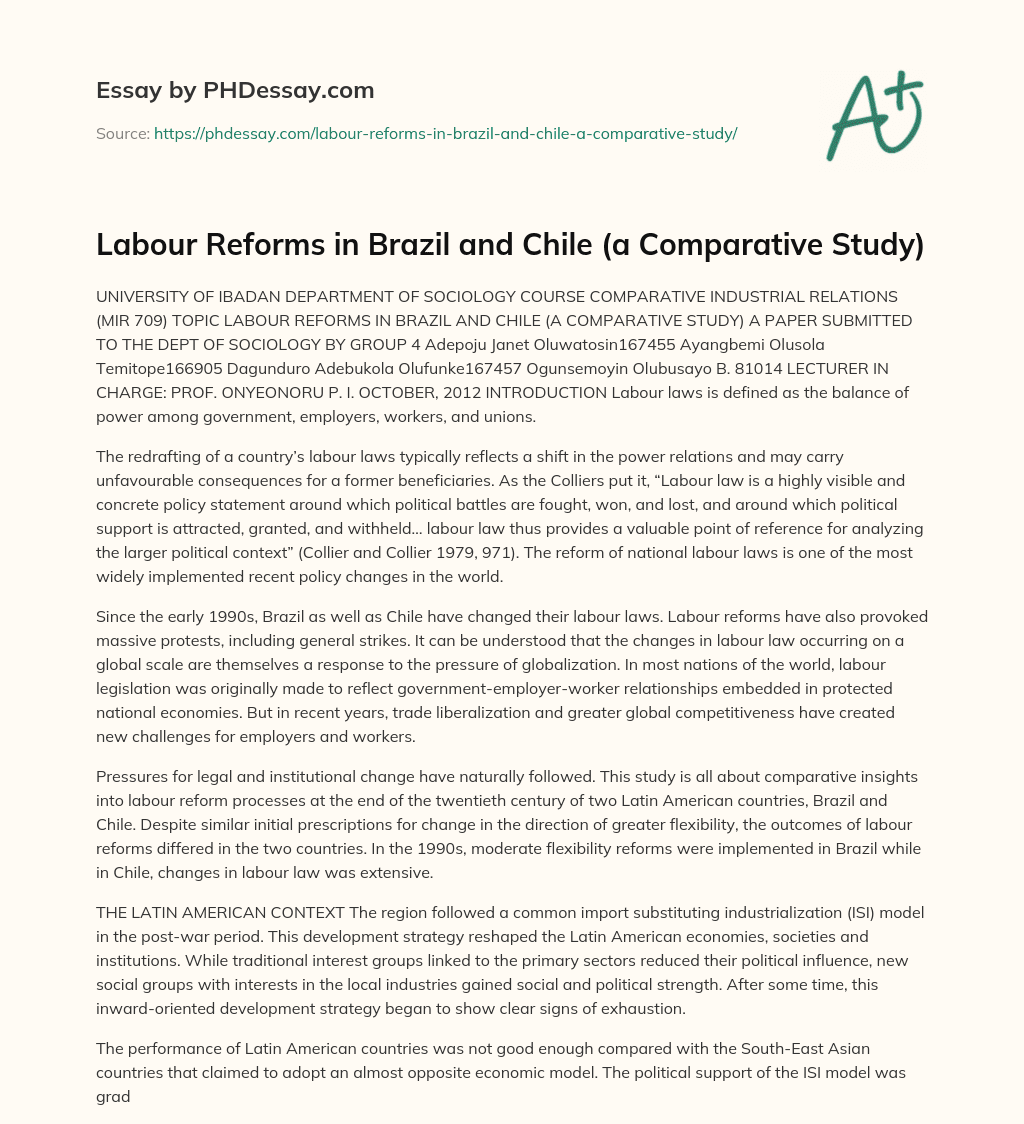 Labour Reforms in Brazil and Chile (a Comparative Study) essay