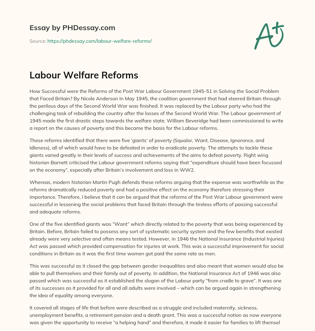 Labour Welfare Reforms essay