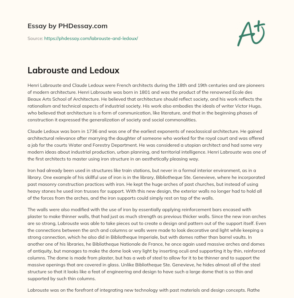 Labrouste and Ledoux essay