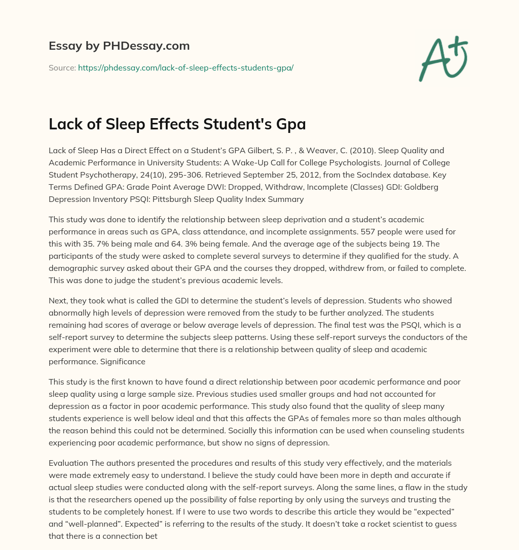 Lack of Sleep Effects Student’s Gpa essay