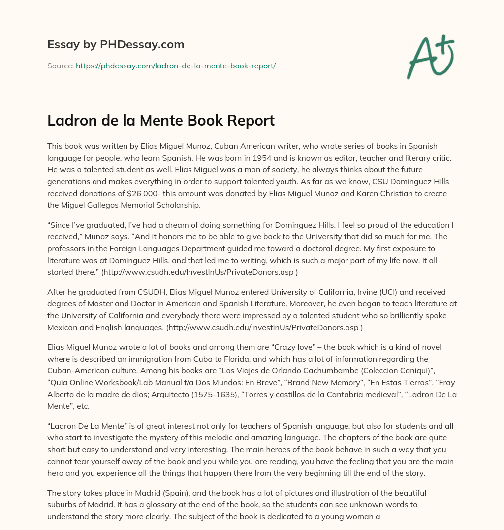 Ladron de la Mente Book Report essay