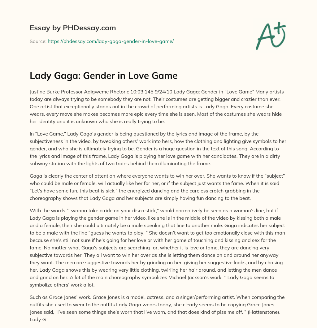 Lady Gaga: Gender in Love Game essay