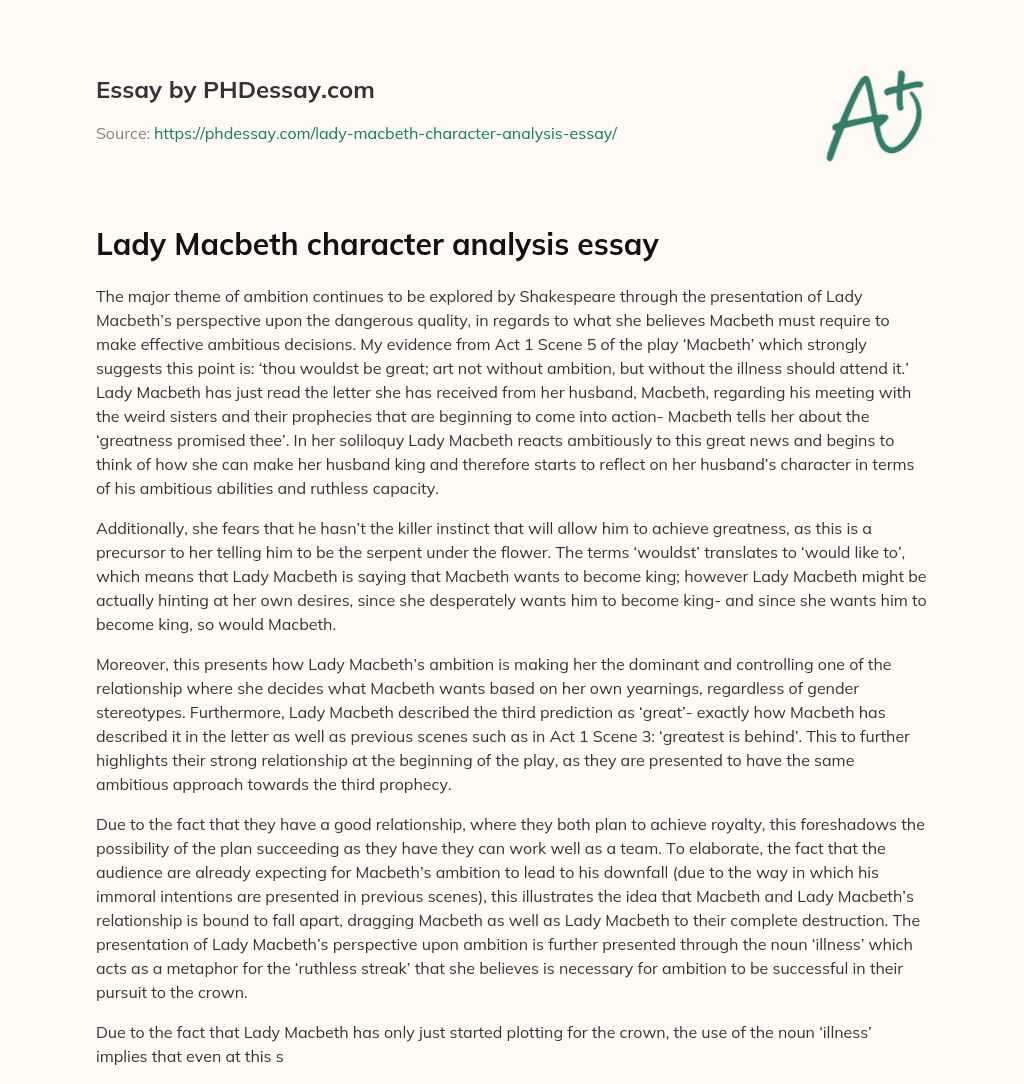 character of lady macbeth essay