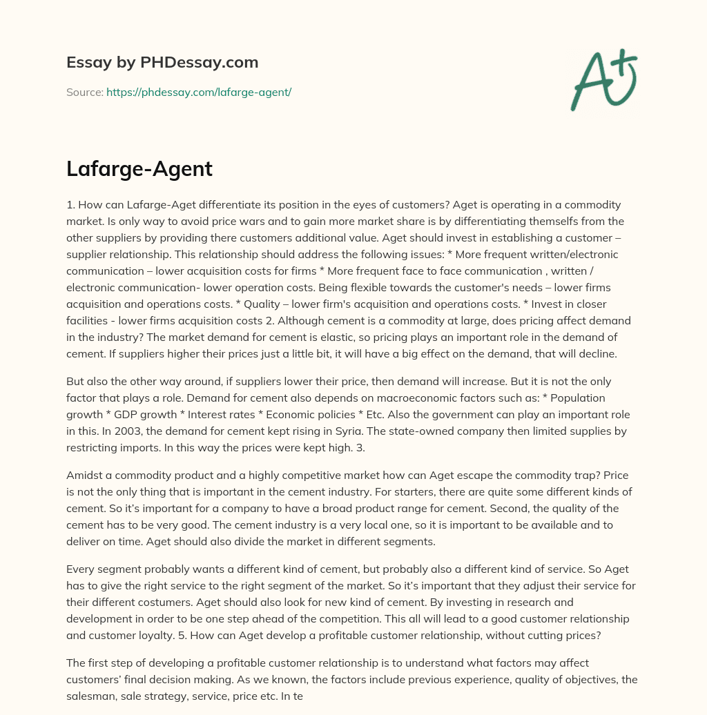 Lafarge-Agent essay