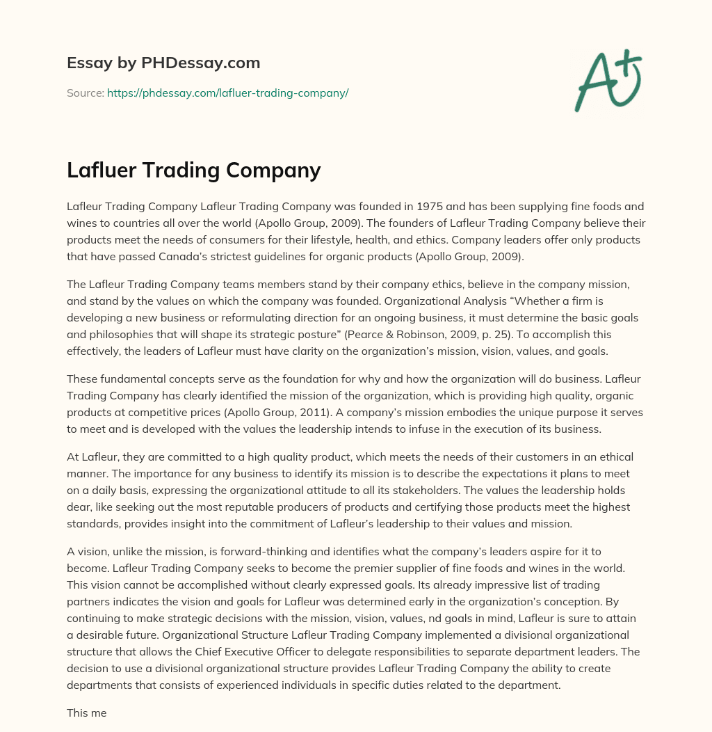 Lafluer Trading Company essay