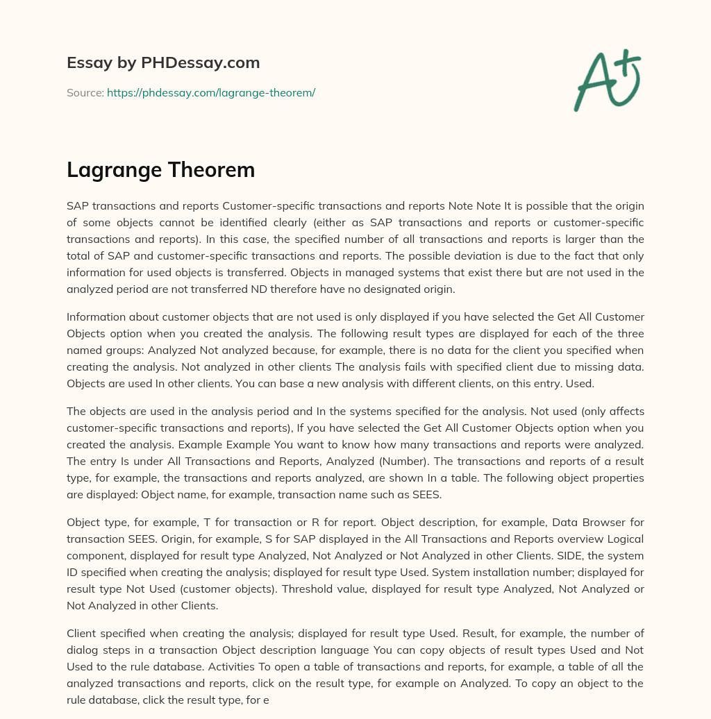 Lagrange Theorem essay