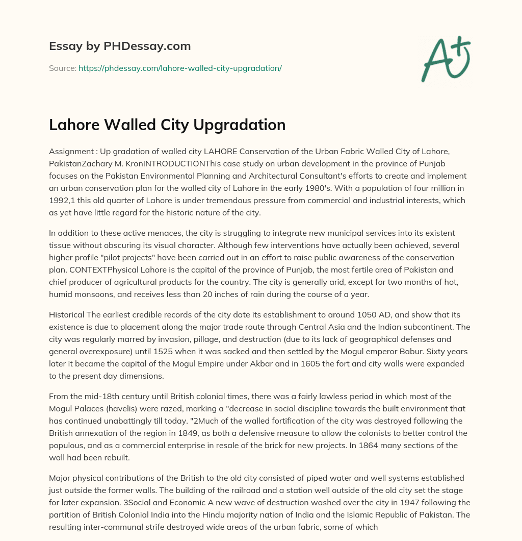 Lahore Walled City Upgradation essay
