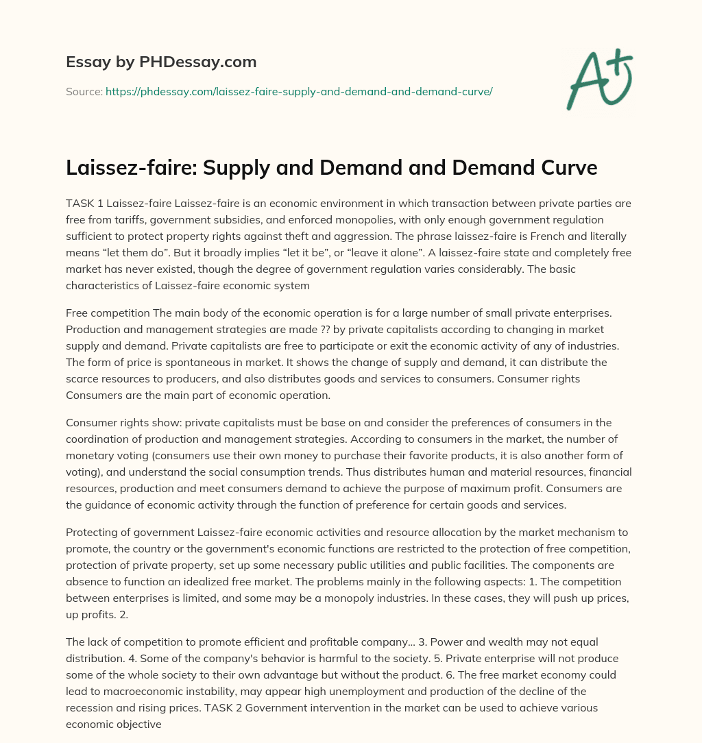 Laissez-faire: Supply and Demand and Demand Curve essay