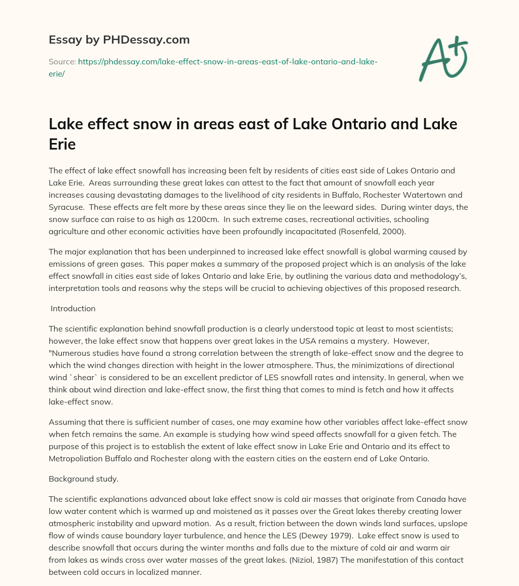 Lake effect snow in areas east of Lake Ontario and Lake Erie essay