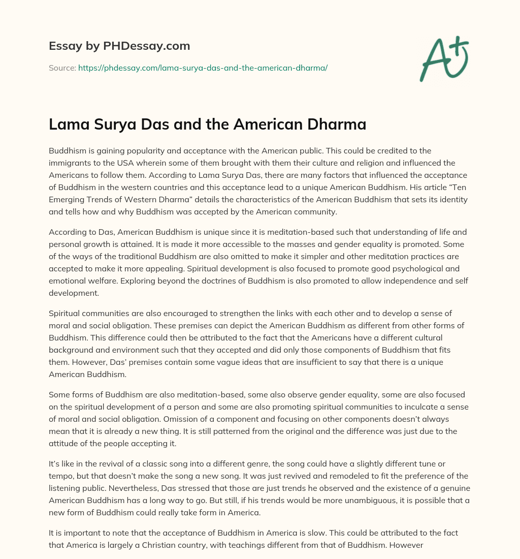 Lama Surya Das and the American Dharma essay