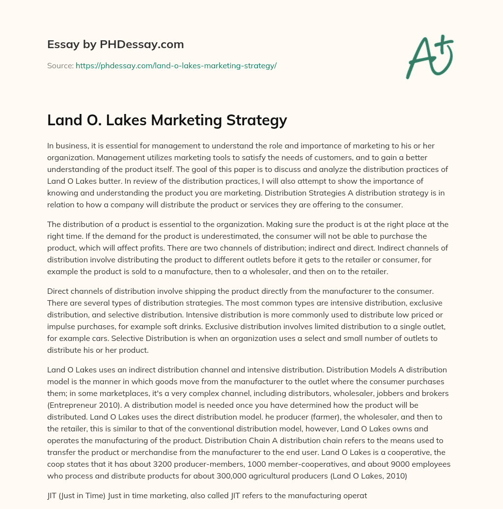 Land O. Lakes Marketing Strategy essay