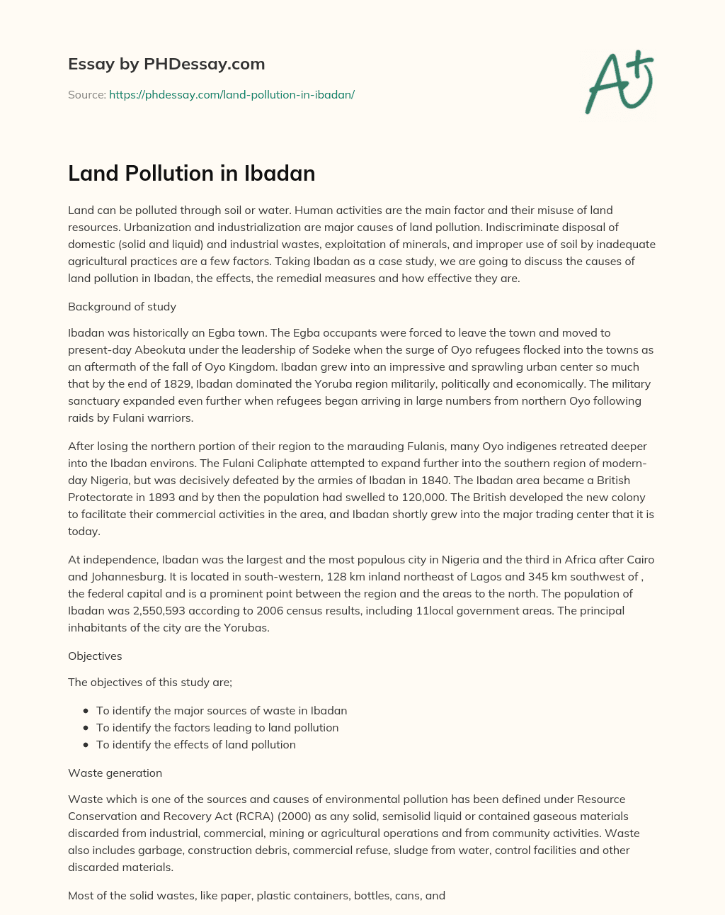 Land Pollution in Ibadan essay