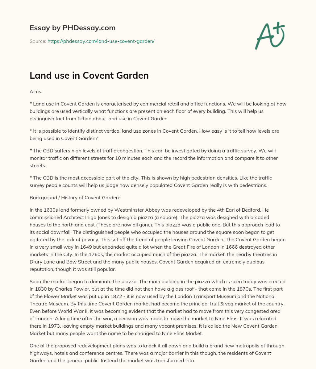 Land use in Covent Garden essay