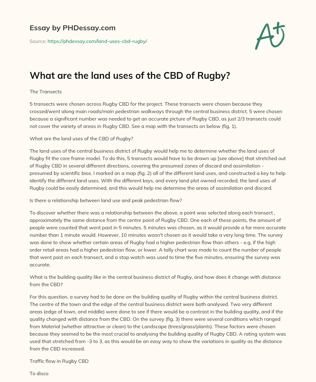 What are the land uses of the CBD of Rugby? essay