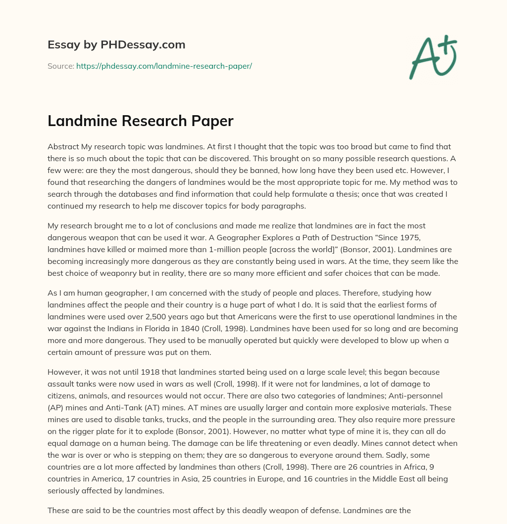 Landmine Research Paper essay